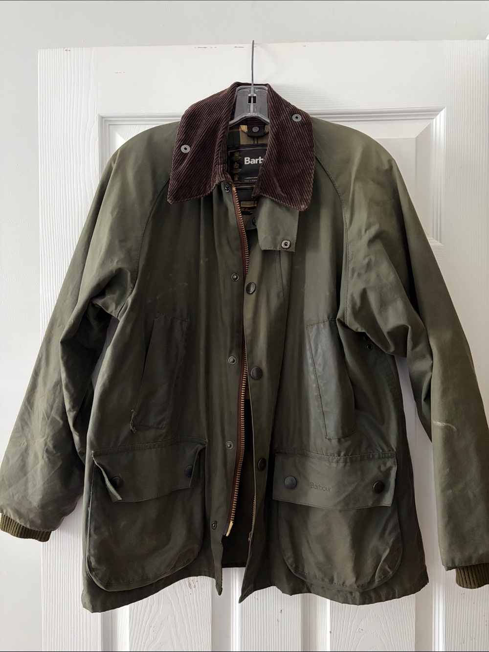 Vintage Barbour Bedale Olive Green Waxed Cotton Field Jacket